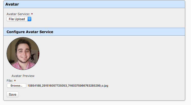 I don't think it makes sense to have the extra "Configure Avatar Service" header. Just have the extra stuff appear below the drop-down when a configurable one is created.