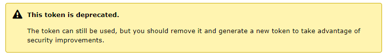 I like it, but I'm also thinking that we should be consistent with the way we present both deprecation and expiration notices.

This has the advantage of being very visible, but has the same rough height as a token entry. Almost makes it look like it's replaced a token.

Maybe we should just make this a red inline like the expired notice, under the hash.